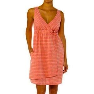 Patagonia Orange Striped Island Hemp Crossover Faux Wrap Dress Sleeveless Mini